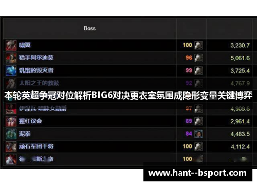本轮英超争冠对位解析BIG6对决更衣室氛围成隐形变量关键博弈